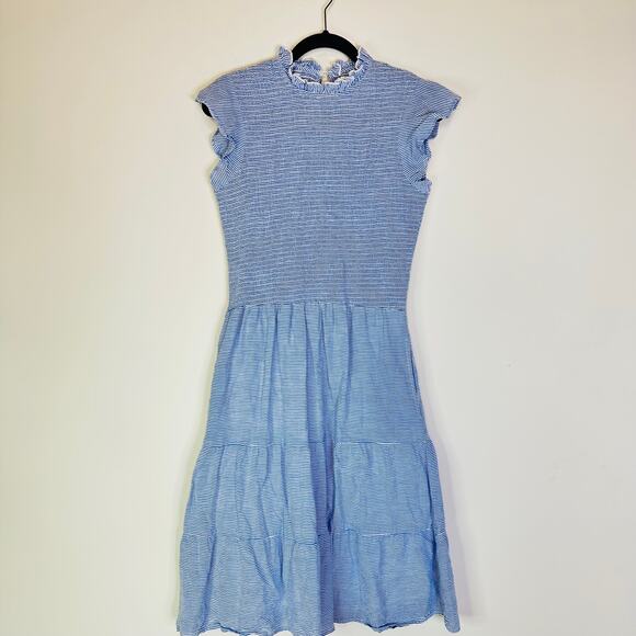 Pomegranate Blue Seersucker Ruffle Dress size small - Picture 1 of 7